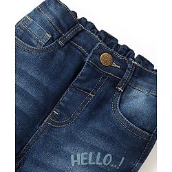 Babyhug Cotton Full Length Denim With Stretch Jeans & Monster Print - Dark Blue