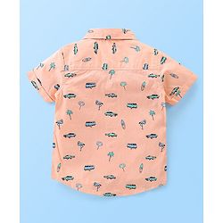 Babyhug Cotton Woven Half Sleeves Regular Collar Shirt Car Print- Orange