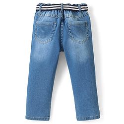 Babyhug Cotton Spandex Full Length Stretchable Washed Jeans with Fabric Belt   Fly With Zipper -  Blue