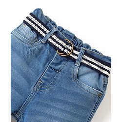 Babyhug Cotton Spandex Full Length Stretchable Washed Jeans with Fabric Belt   Fly With Zipper -  Blue