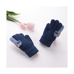 Babyhug Woolen Gloves Pair Dino Design - Navy Blue