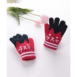 Babyhug Hand Gloves with Kitten Design - Red