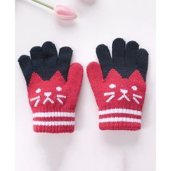 Babyhug Hand Gloves with Kitten Design - Red