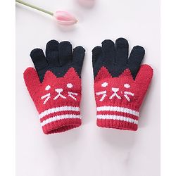 Babyhug Hand Gloves with Kitten Design - Red