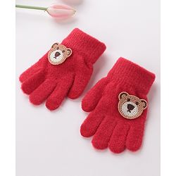 Babyhug Gloves With Bear Patch - Red