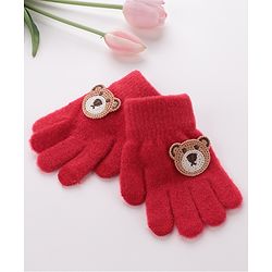 Babyhug Gloves With Bear Patch - Red