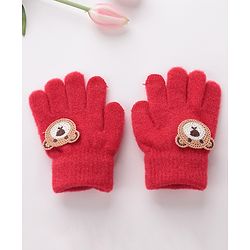 Babyhug Gloves With Bear Patch - Red