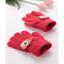 Babyhug Gloves With Bear Patch - Red