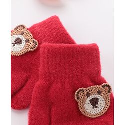 Babyhug Gloves With Bear Patch - Red