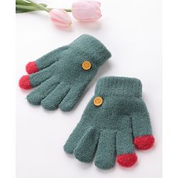 Babyhug  Woolen Gloves Pair Smiley Design - Green