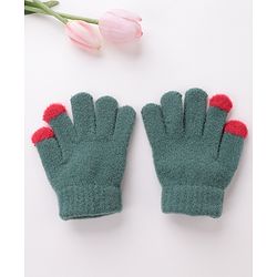 Babyhug  Woolen Gloves Pair Smiley Design - Green