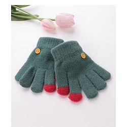Babyhug  Woolen Gloves Pair Smiley Design - Green
