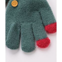 Babyhug  Woolen Gloves Pair Smiley Design - Green