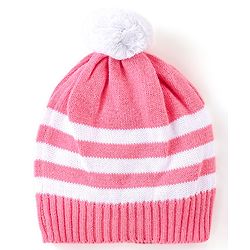 Babyhug Organic Cotton Knit Full Sleeves Sweater Set With Cap Floral Design - Light Pink