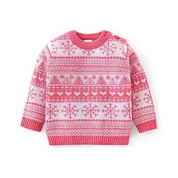 Babyhug Organic Cotton Knit Full Sleeves Baby Sweater Set Snow Flakes Design - Light Pink