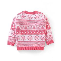 Babyhug Organic Cotton Knit Full Sleeves Baby Sweater Set Snow Flakes Design - Light Pink