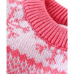 Babyhug Organic Cotton Knit Full Sleeves Baby Sweater Set Snow Flakes Design - Light Pink