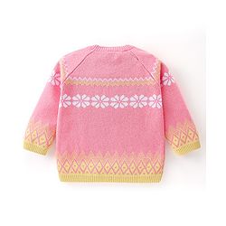 Babyhug Organic Cotton Knit Full Sleeves Sweater Set with Cap Floral Design - Peach