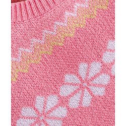 Babyhug Organic Cotton Knit Full Sleeves Sweater Set with Cap Floral Design - Peach