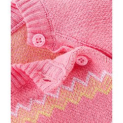Babyhug Organic Cotton Knit Full Sleeves Sweater Set with Cap Floral Design - Peach