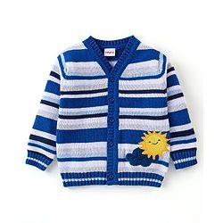 Babyhug Organic Cotton Knit Full Sleeves Sweater Set With Cap Cloud & Sun Design -Blue