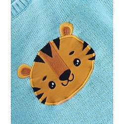 Babyhug Organic Cotton Tiger Embroidered & Striped Sweater Set - Blue
