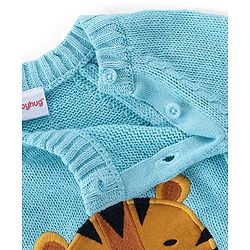 Babyhug Organic Cotton Tiger Embroidered & Striped Sweater Set - Blue