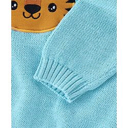 Babyhug Organic Cotton Tiger Embroidered & Striped Sweater Set - Blue