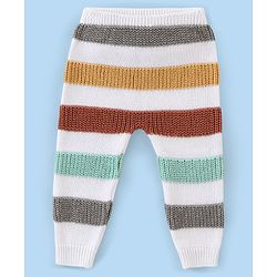 Babyhug Organic Cotton Full Sleeves Sweater Set With Cap Stripes Design- White Grey & Green