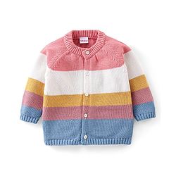 Babyhug Organic Cotton Knit Full Sleeves Sweater Set With Cap Solid Colour Block Design - Multicolour