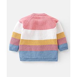Babyhug Organic Cotton Knit Full Sleeves Sweater Set With Cap Solid Colour Block Design - Multicolour