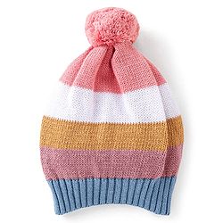 Babyhug Organic Cotton Knit Full Sleeves Sweater Set With Cap Solid Colour Block Design - Multicolour