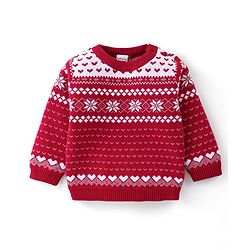 Babyhug Organic Cotton Knit Baby Sweater Set Intarsia Design - Red