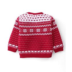 Babyhug Organic Cotton Knit Baby Sweater Set Intarsia Design - Red