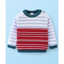 Babyhug Full Sleeves Sweater Set with Cap Stripes Design - Blue