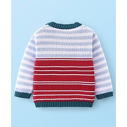 Babyhug Full Sleeves Sweater Set with Cap Stripes Design - Blue