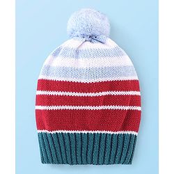 Babyhug Full Sleeves Sweater Set with Cap Stripes Design - Blue