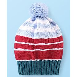 Babyhug Full Sleeves Sweater Set with Cap Stripes Design - Blue