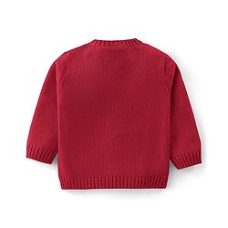Babyhug Organic Cotton Knit Full Sleeves Front Open Sweater with Floral Design - Red