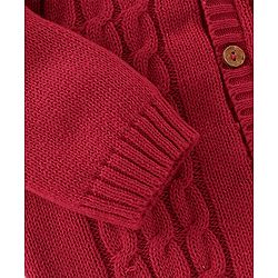 Babyhug Organic Cotton Knit Full Sleeves Front Open Sweater with Floral Design - Red