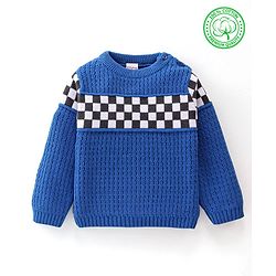 Babyhug Knitted Full Sleeves Checks Sweater - Blue