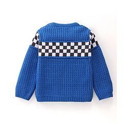 Babyhug Knitted Full Sleeves Checks Sweater - Blue