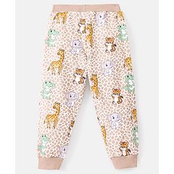 Babyhug Cotton Knit Full Length Lounge Pant With Wild Animals Print - Beige