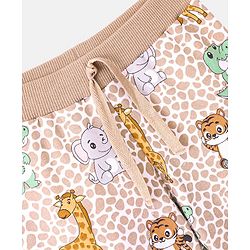 Babyhug Cotton Knit Full Length Lounge Pant With Wild Animals Print - Beige