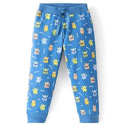 Babyhug Cotton Knit Full Length Lounge Pant Monsters Print- Blue