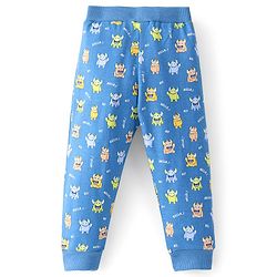Babyhug Cotton Knit Full Length Lounge Pant Monsters Print- Blue