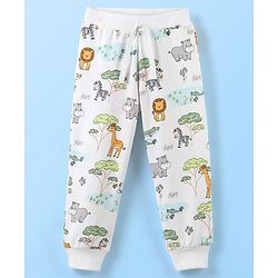 Babyhug Cotton Knit Full Length Lounge Pant Jungle Print - White