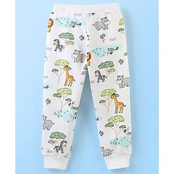 Babyhug Cotton Knit Full Length Lounge Pant Jungle Print - White
