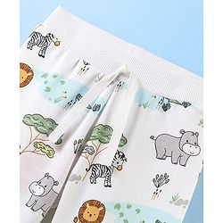Babyhug Cotton Knit Full Length Lounge Pant Jungle Print - White