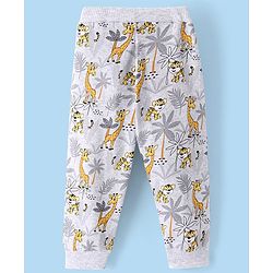 Babyhug Cotton Knit Full Length Lounge Pants Animal Print - Grey